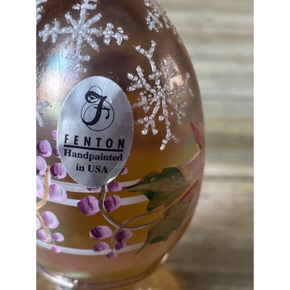 Fenton Hand Painted Iridescent Glass Pedestal Egg Snowflake Poinsettia Christmas - Picture 3 of 9